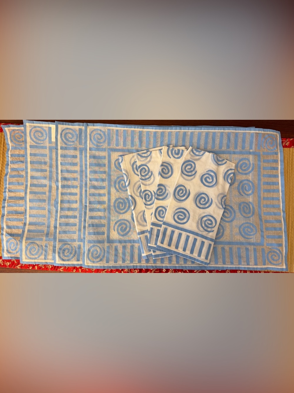 Pier 1 Imports Blue Geometric Swirl Napkins And Placemats Set Of Four